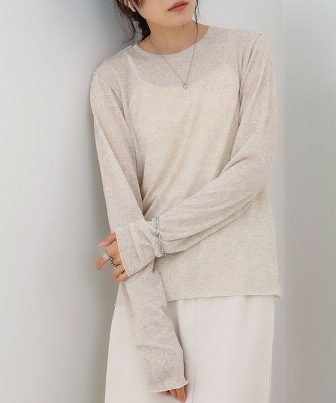 日本 Bab - 率性混色感微透膚長袖上衣-白