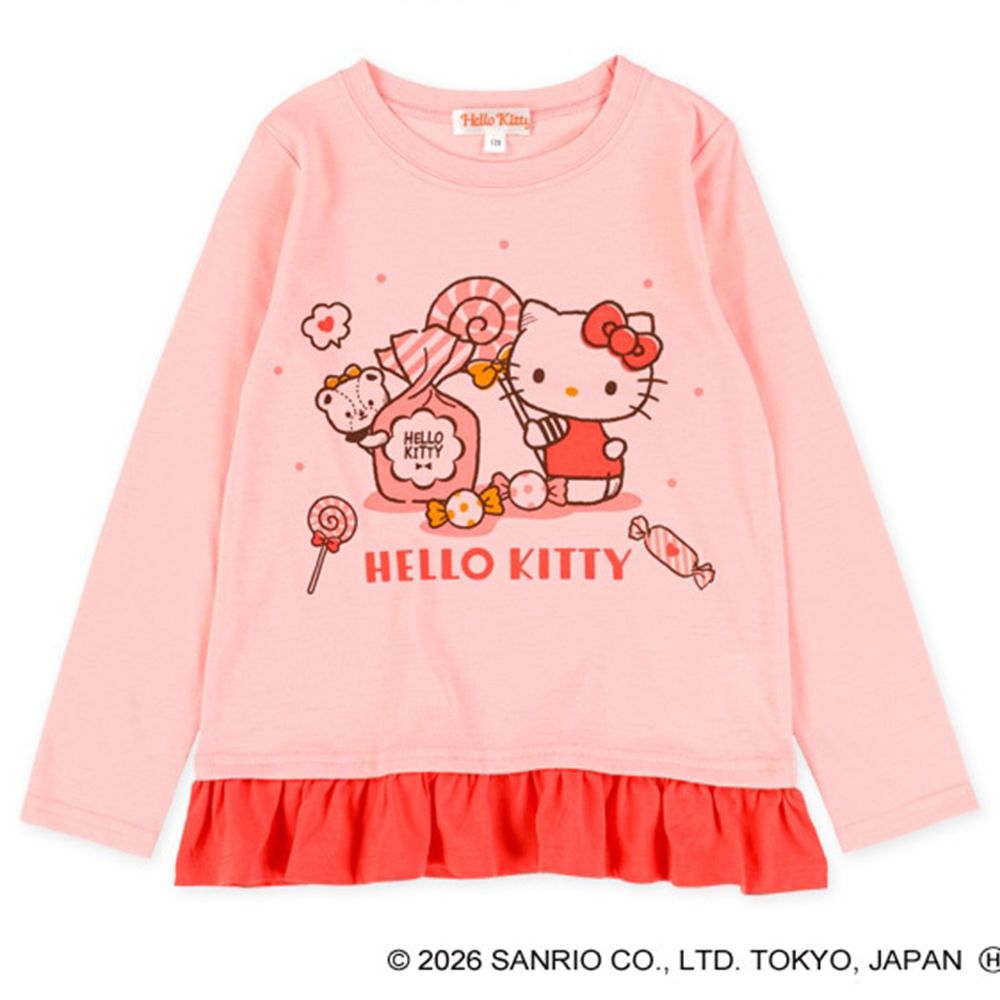 聯名款 荷葉下擺長袖上衣-卡通人物Hello Kitty-紅