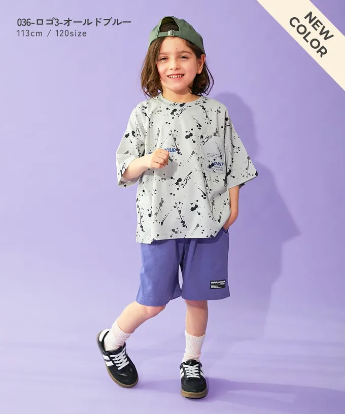 日本 devirock - 夏日印花純棉寬版短褲-BUZZ-黑