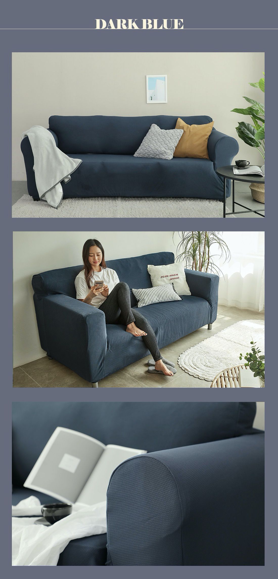 韓國 Prielle - 包覆型超彈力透氣防污沙發套-深灰