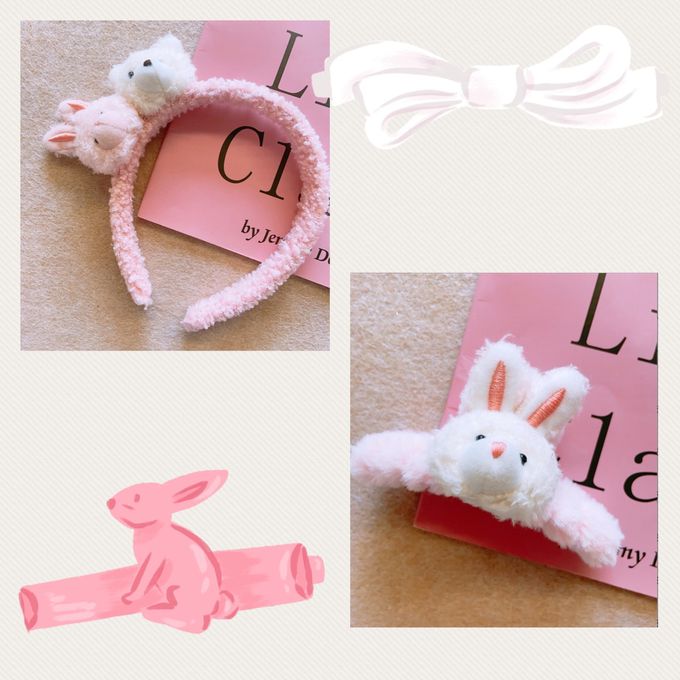 Love, Charlotte - 粉嫩風立體小兔小熊泰迪絨兒童髮箍+抓夾-袋裝