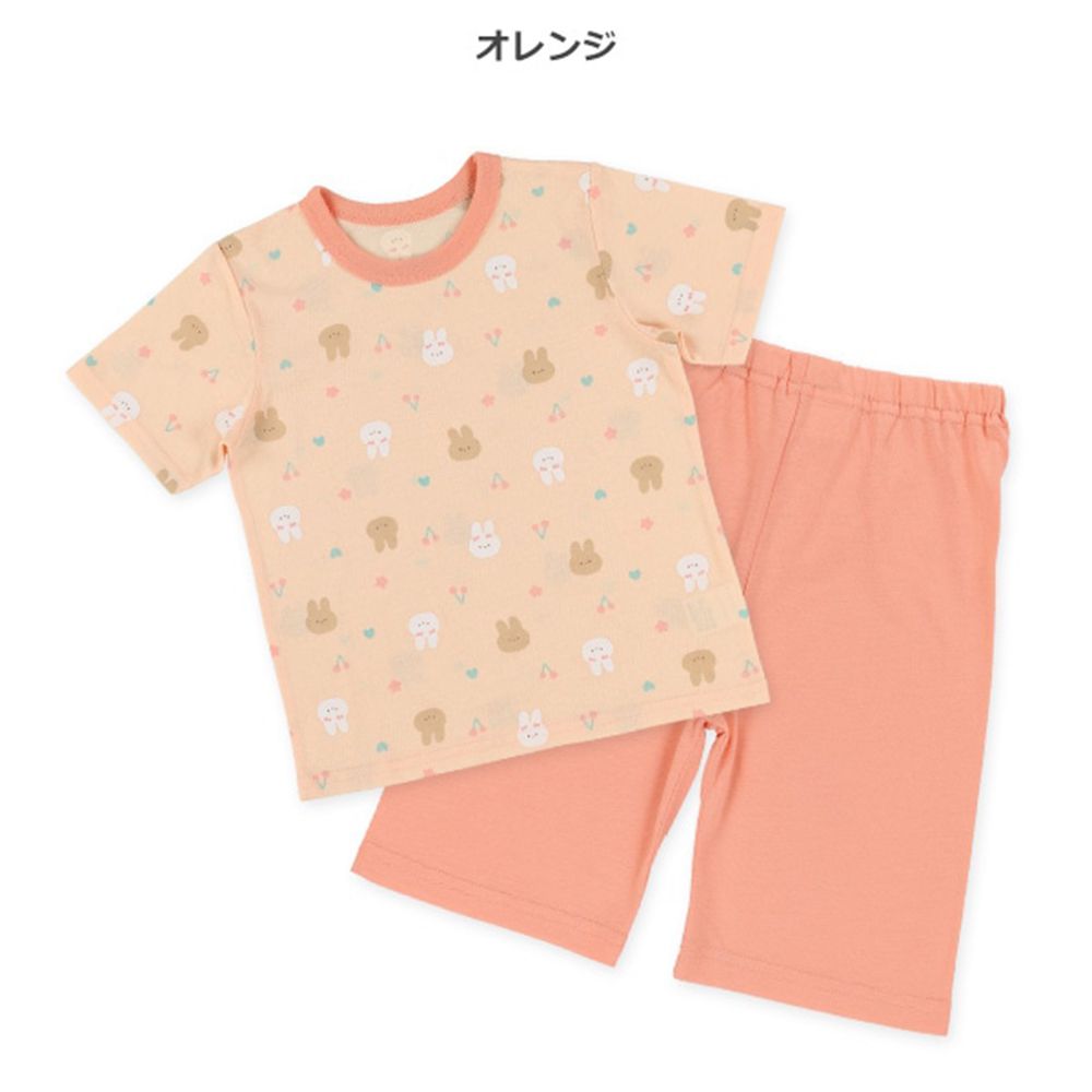 涼爽短袖睡衣/家居服套裝-兔兔&櫻桃-粉橘