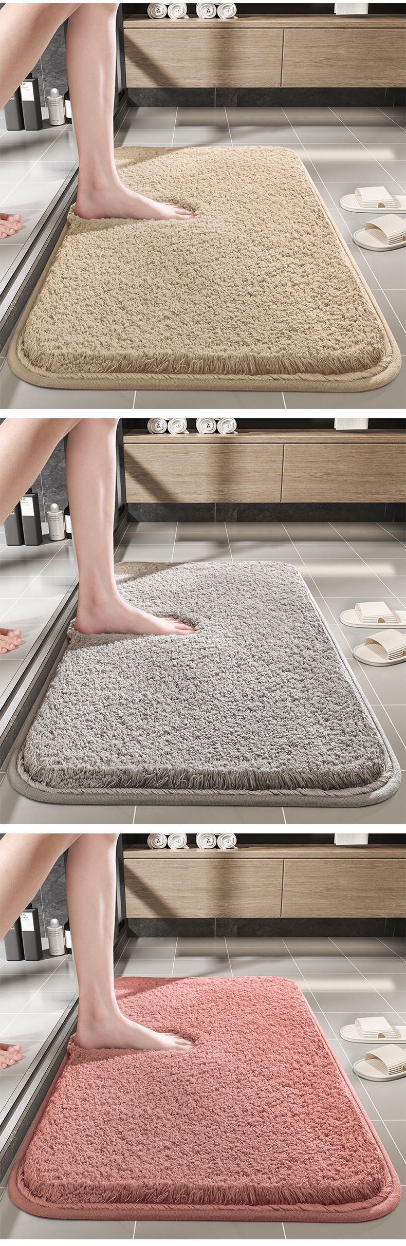 (加厚)快速吸水植絨浴室腳踏墊-白色