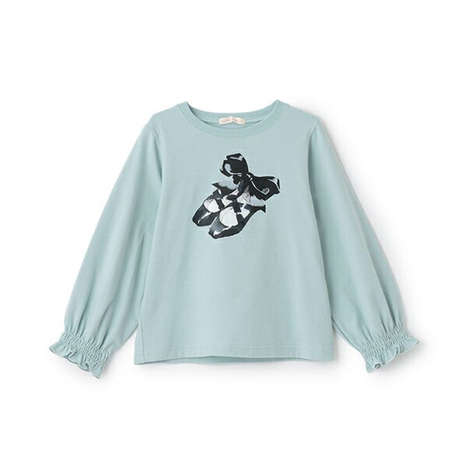 日本 Lycee mine - 夢幻印花荷葉縮口長袖上衣-甜美馬卡龍-粉紅