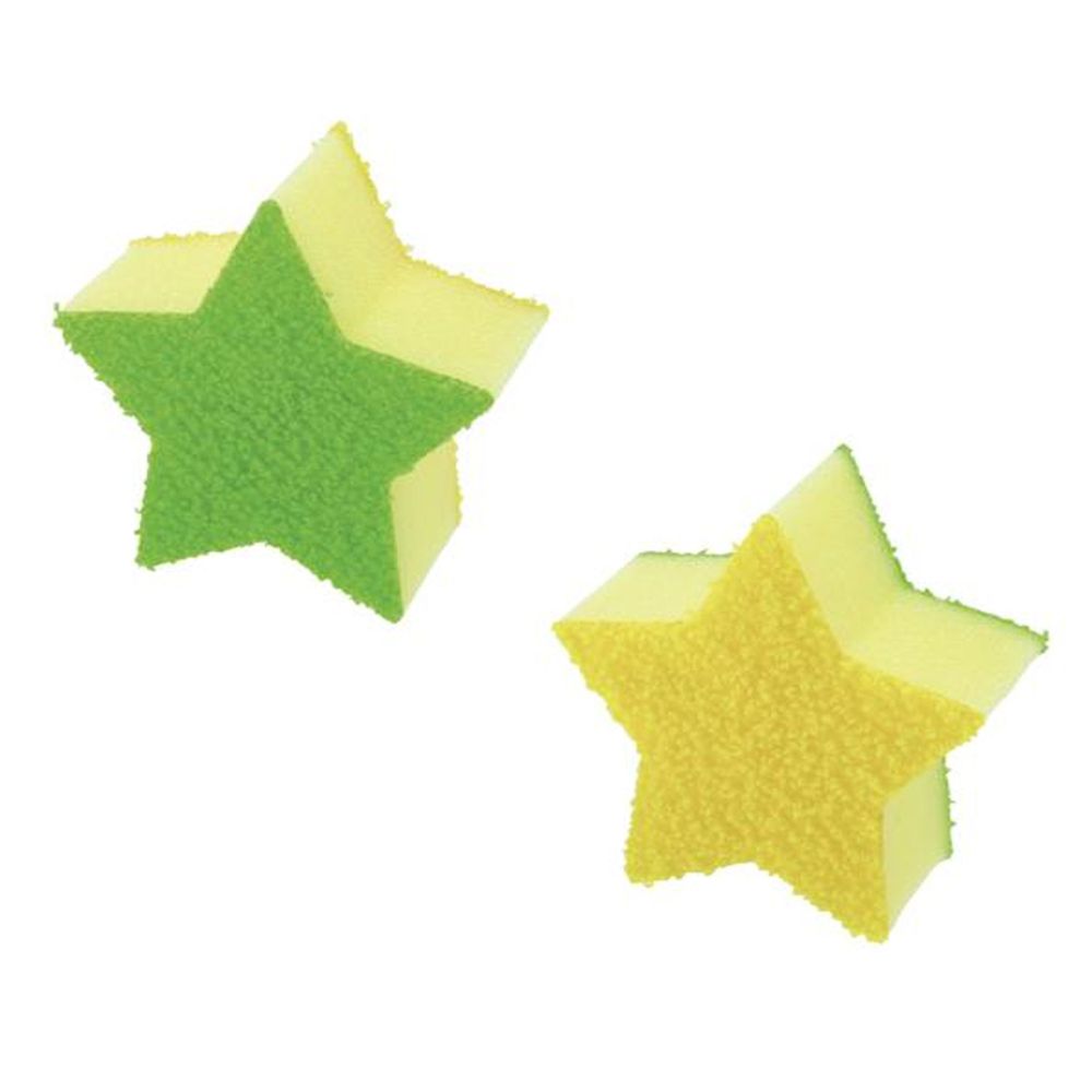 日本 MARNA - 軟硬雙面材質 除水垢菜瓜布/清潔刷-星星-黃綠-兩入組