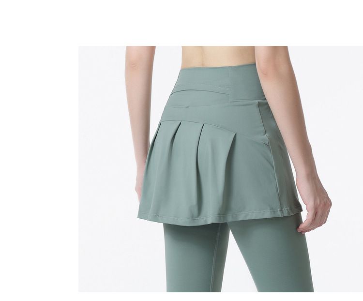 大碼假兩件防走光瑜珈褲裙-灰色