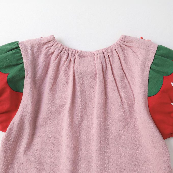 日本 ZOOLAND - 甜蜜草莓造型澎澎短袖上衣-粉紅