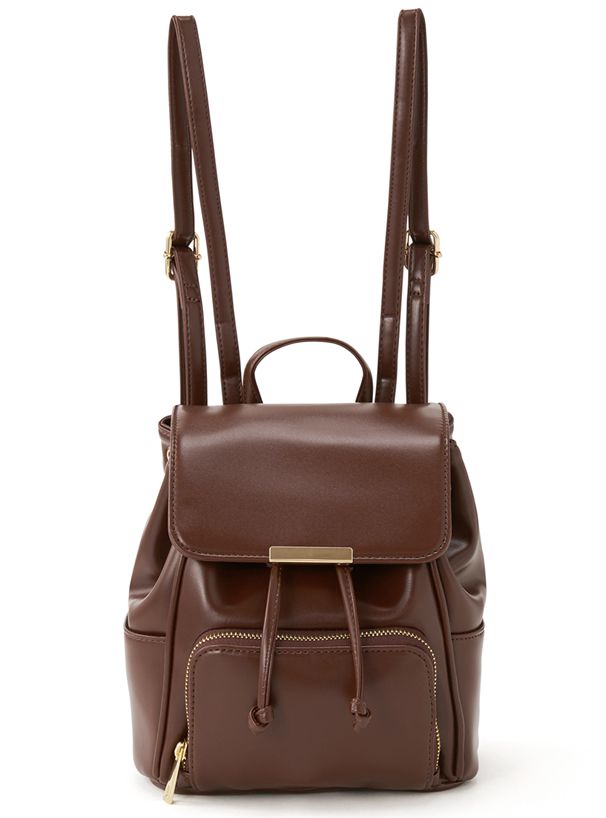 日本 GRL - 時尚皮質拉繩輕巧後背包-咖啡 (F)