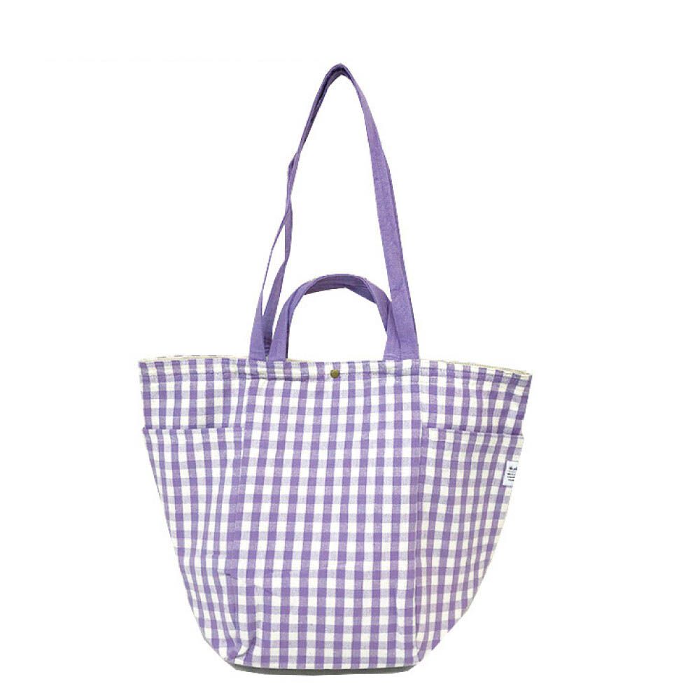 [定番]印度棉大容量2way手提包(15L)-紫色格紋 (約34x46x20cm)