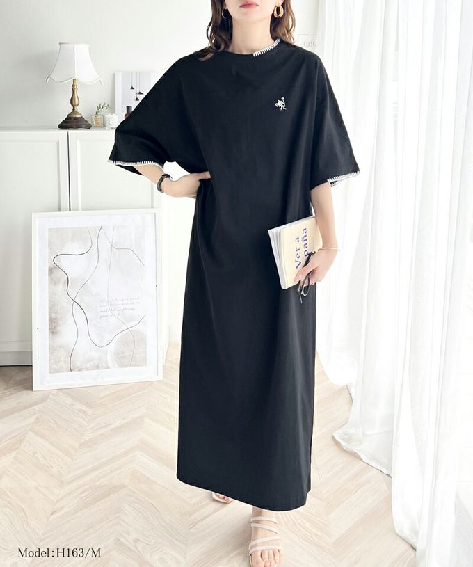 日本 Classical Elf - Java 純棉logo刺繡休閒素面洋裝-海軍藍