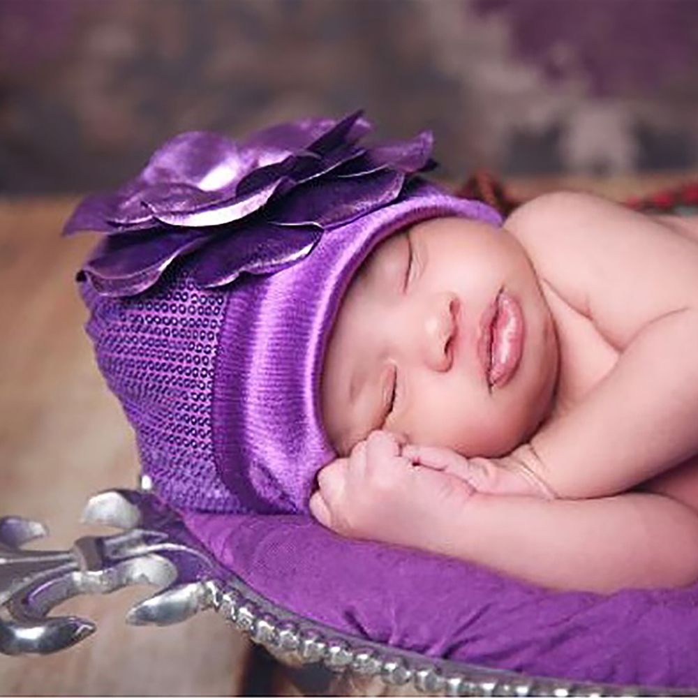 美國 Jamie Rae - 100%純棉帽-時尚紫色軟帽+紫色玫瑰