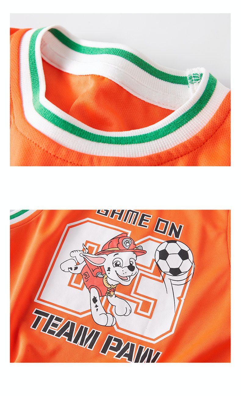 汪汪隊假兩件短袖運動套裝-卡通人物毛毛-橘色