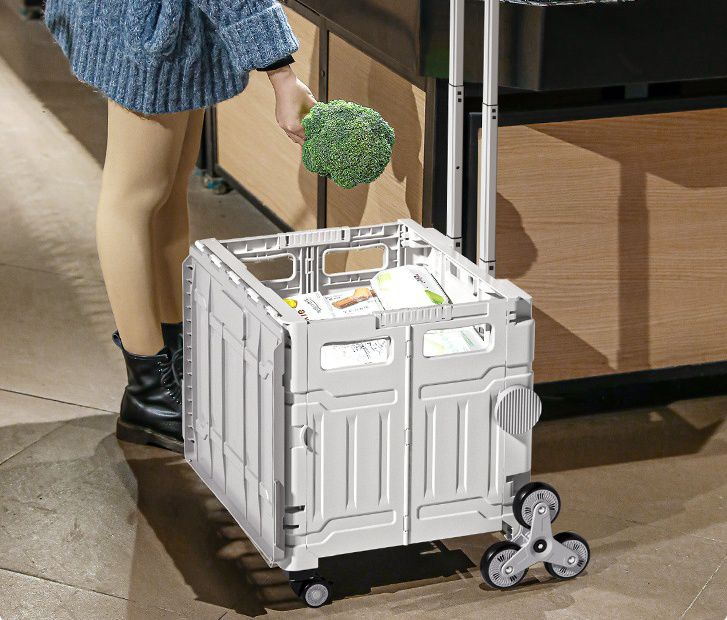 加厚帶蓋升級款可平拉摺疊購物車-8輪爬梯款-綠色