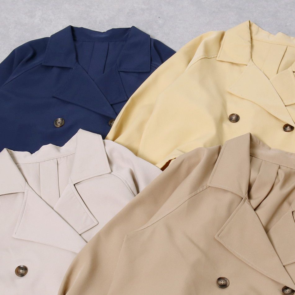 日本 Rejoule - 短版雙排釦風衣造型外套-杏 (M(Free size))