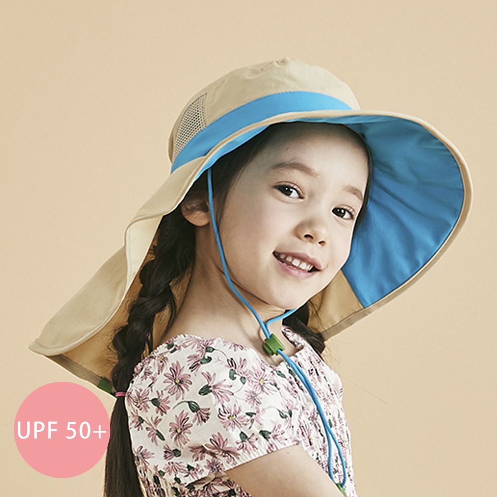 韓國 Victoria & Friends - UPF 50+ 防潑水透氣軟鋼絲遮脖遮陽帽(附口哨)-簡約杏