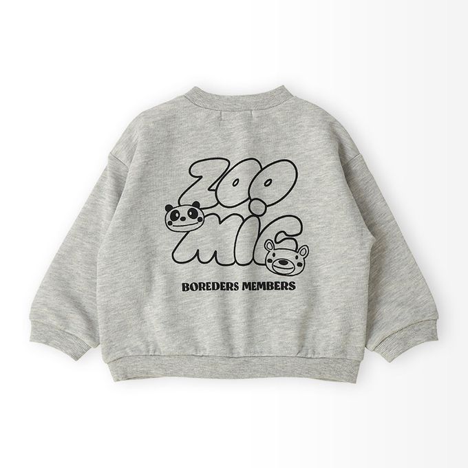 日本 ZOOLAND - 春季出遊印花裏毛長袖上衣-刺繡前口袋-灰