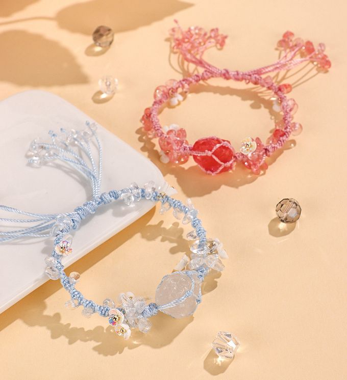 手工編織粉紫水晶立體花朵手鏈 開運水晶手繩