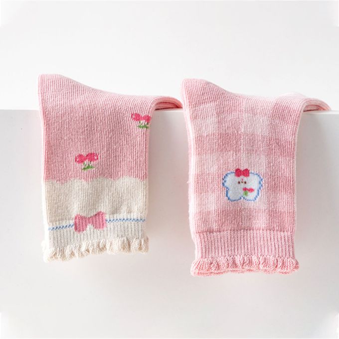 腳ㄚ子 - 幼/兒童棉質中筒襪 童襪 襪子 棉襪 兒童襪-粉色世界