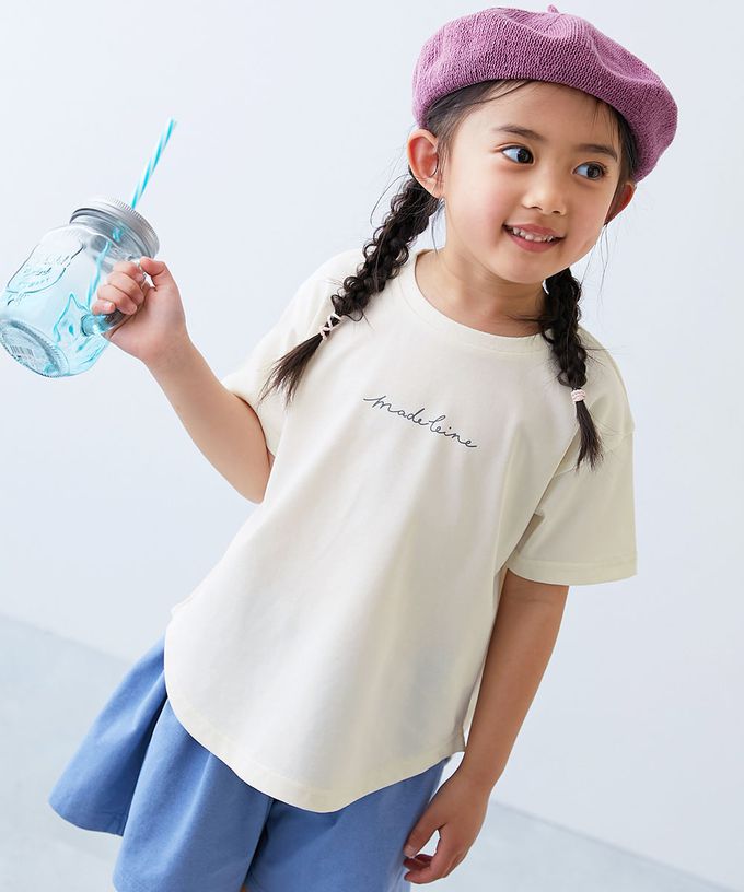 日本 devirock - 接觸涼感 女孩印花短袖上衣-小愛心英文-淺紫