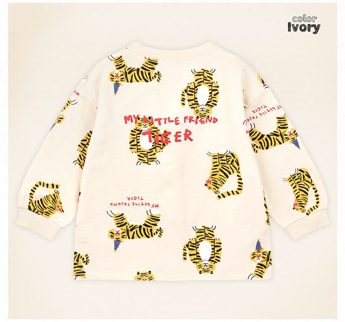 韓國 mollimelli - 滿版老虎印花V領鈕扣外套-象牙白