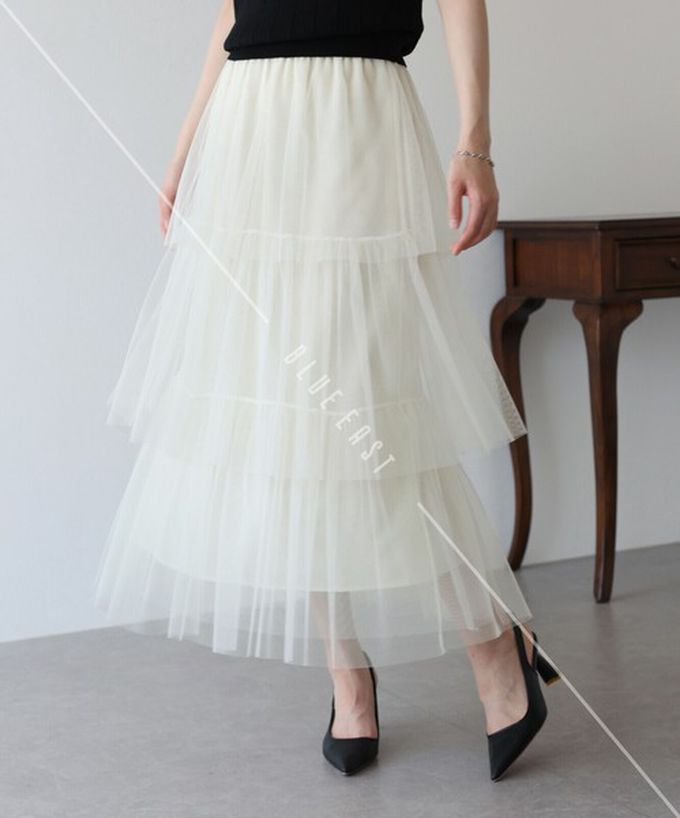 日本 BLUE EAST - 夢幻搖曳感層次薄紗長裙-炭灰