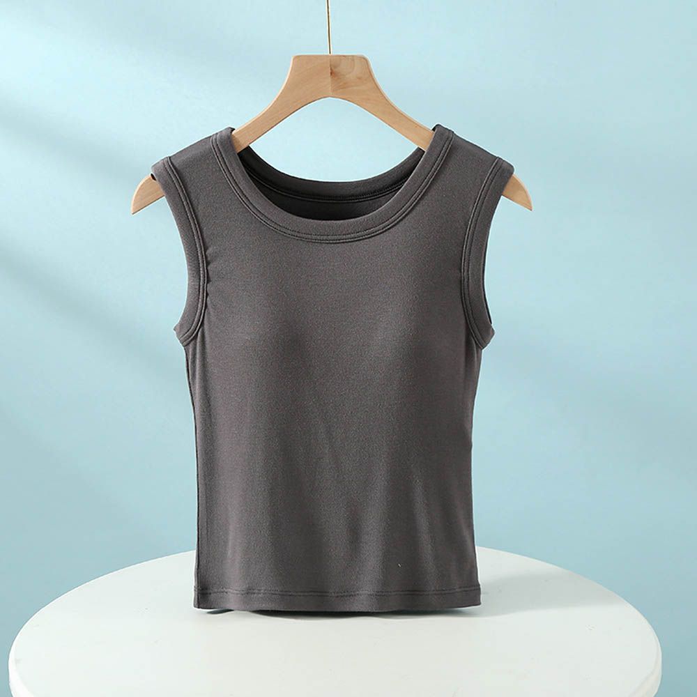 莫代爾柔軟涼感Bra T寬肩背心-深灰色
