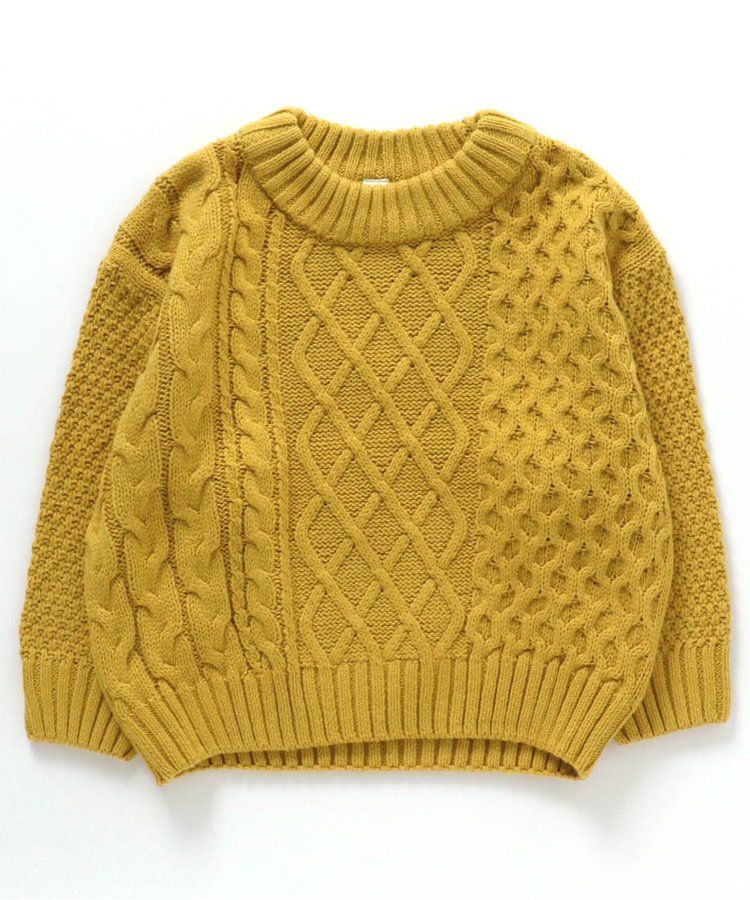 日本 apres les cours - 耀眼色麻花針織上衣(可機洗)-芥末黃