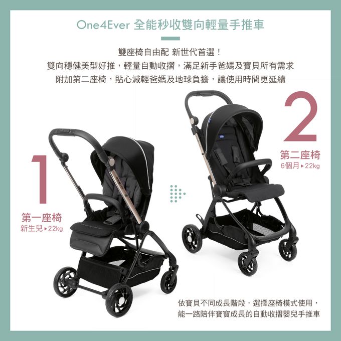 義大利 chicco - One4Ever全能秒收雙向輕量手推車-沙漠玫瑰