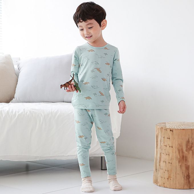 正韓 Cogibu - 極舒適無螢光劑幼兒/兒童 AERO WARM 有機發熱衣睡衣/家居服套裝組-恐龍
