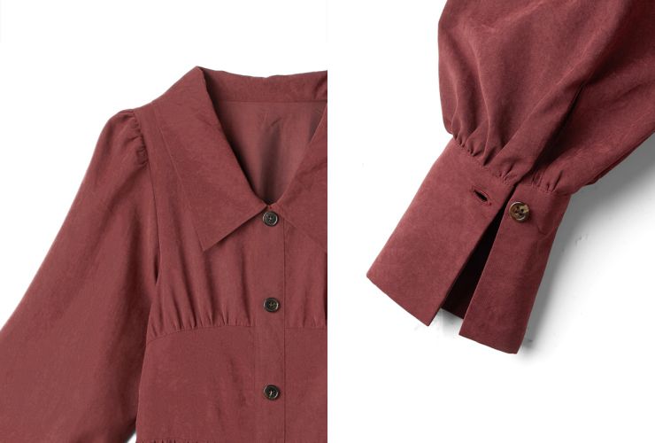 日本 GRL - 明星聯名 設計感層次蛋糕長袖翻領洋裝-深紅