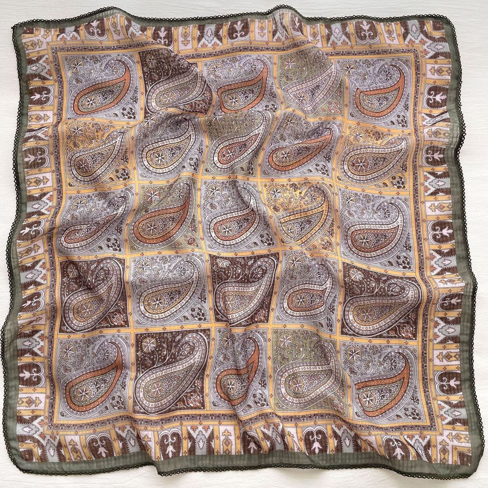 法式棉麻披肩方巾-復古幾何-黃色 (90x90cm)