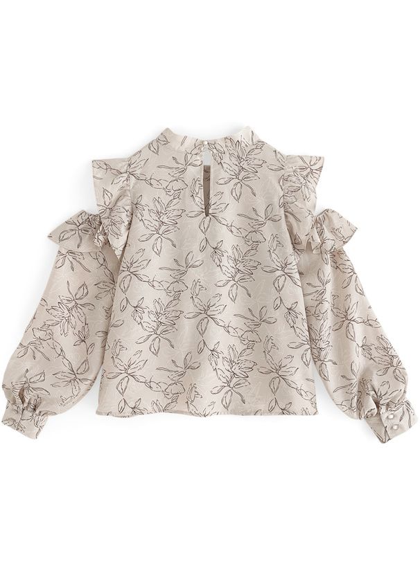 日本 GRL - 淡色女子碎花扭結上衣-咖啡 (F)