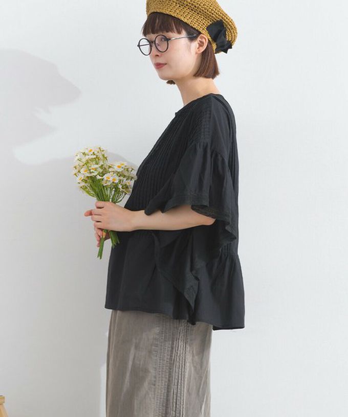 日本 Lupilien - 100%印度棉 細緻緹花大寬袖上衣-芥末黃