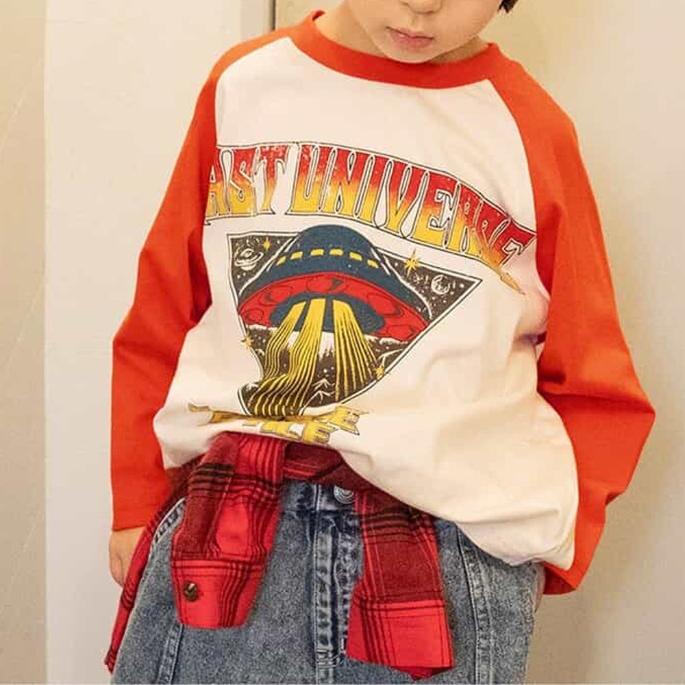 帥氣美式風格長袖上衣-幽浮-紅X白