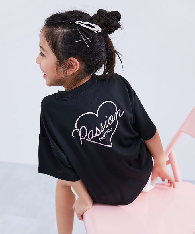 日本 devirock - 速乾網眼 女孩印花短袖上衣-圓圈logo-煙燻粉