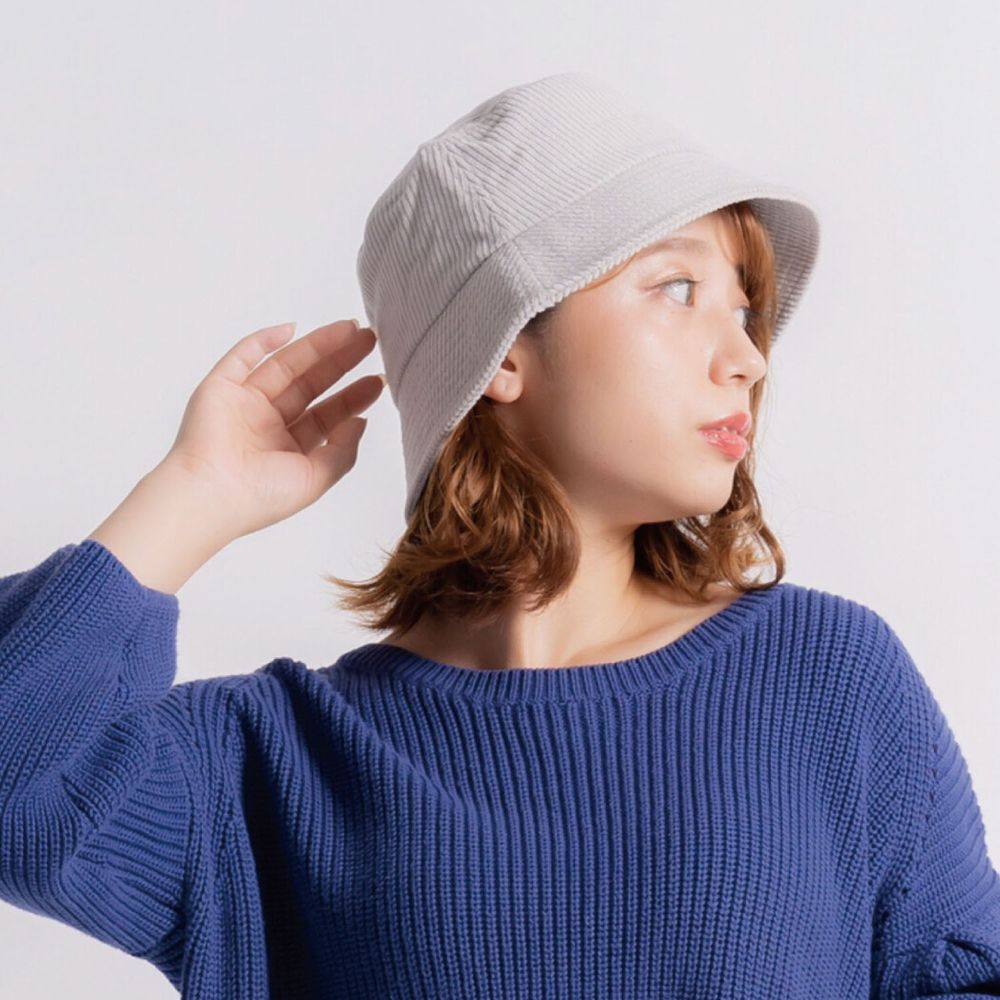 日本 jou jou lier - 燈芯絨漁夫帽(可調尺寸)-細羅紋-灰 (FREE)