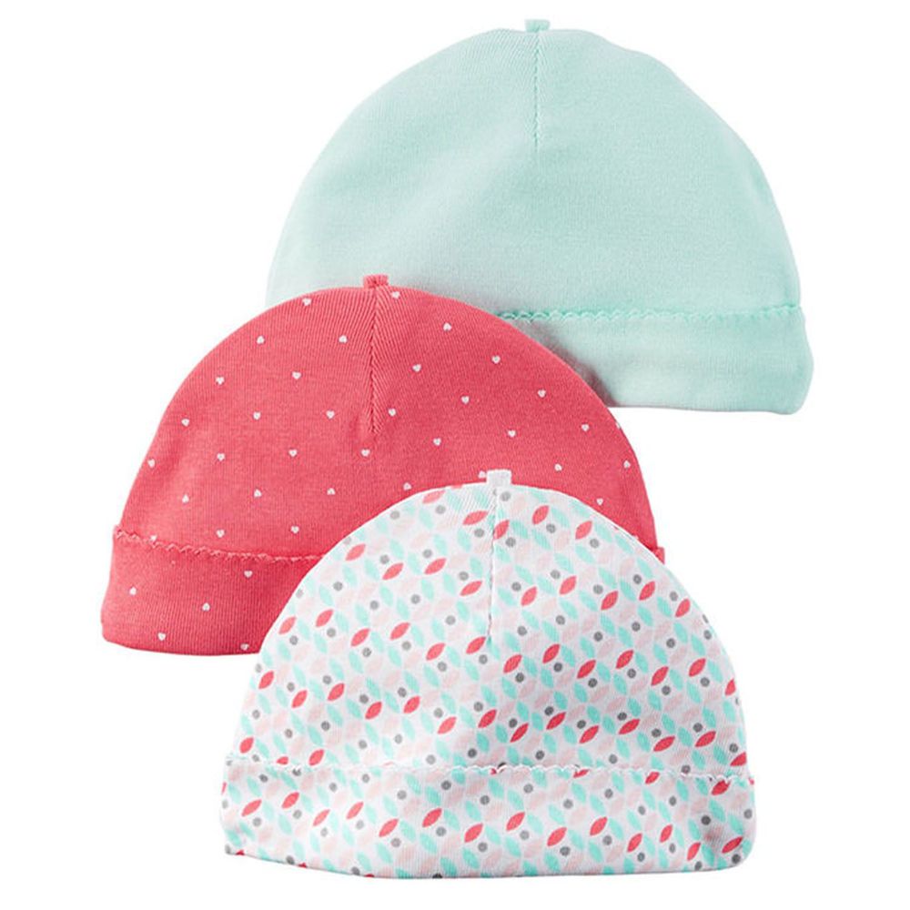 美國 Carter's - 嬰幼兒保暖帽三組-紅底白點 (0-3M)