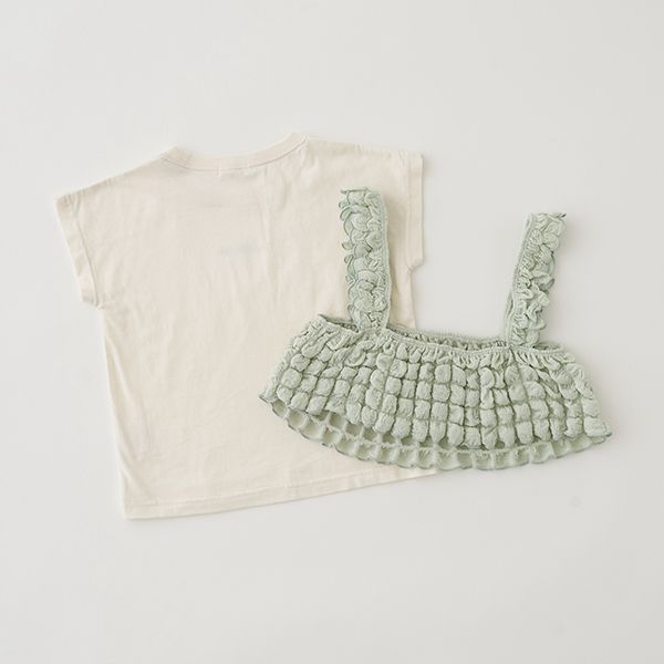 日本 Lycee mine - 泡泡短背心+短袖上衣(時尚二件組)-嫩粉紅