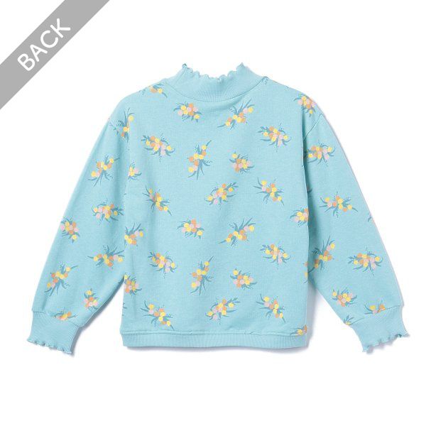 日本西松屋 - 裏毛圓領印花長袖上衣-優雅花束-淺粉