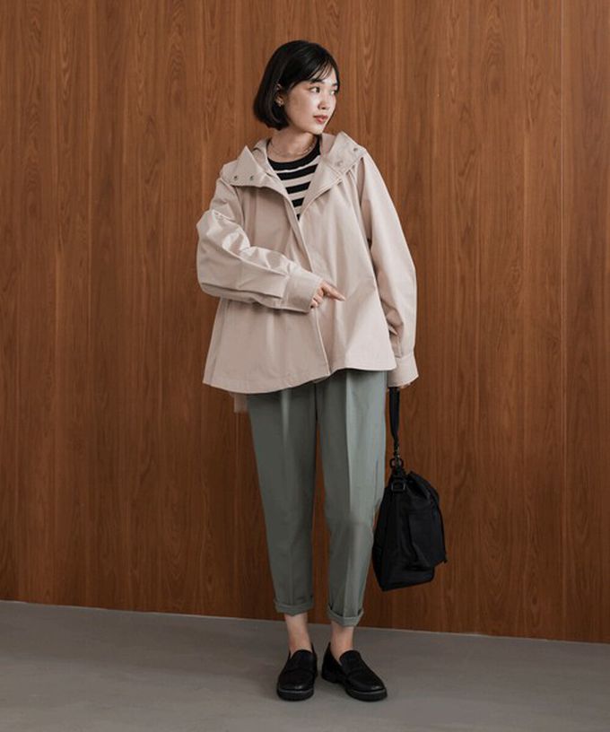 日本 Bab - [人氣款]背後皺摺薄紗連帽風衣外套-卡其杏