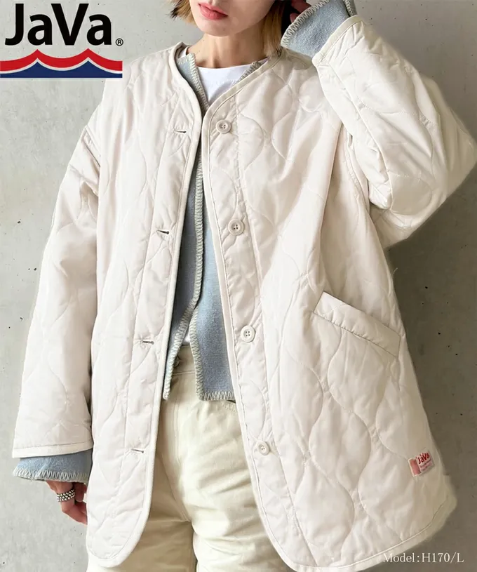 日本 Classical Elf - 簡約絎縫泡泡紋鋪棉外套-深軍綠