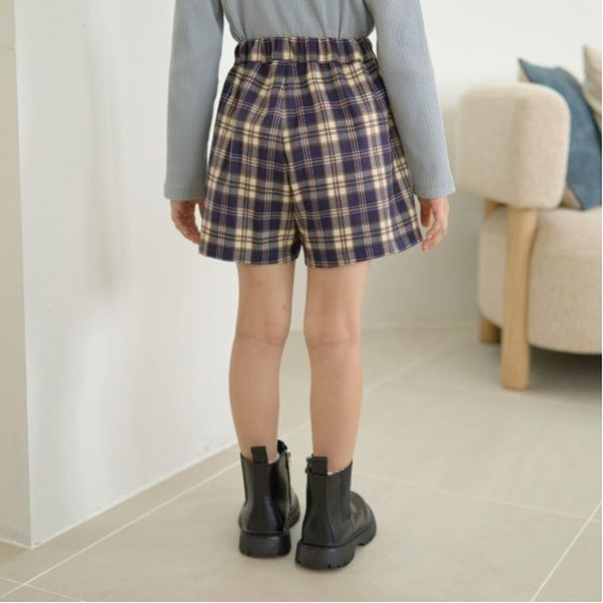 日本 Lycee mine - 英倫風氣質雙釦格紋短褲-米x靛
