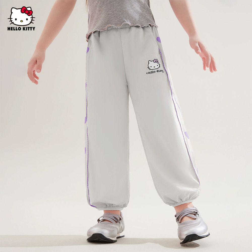 撞色愛心涼感防蚊褲-卡通人物Hello Kitty-灰色