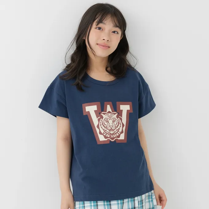 日本 Chil2 - 100%棉 印花柔軟短袖上衣-老虎logo-深藍