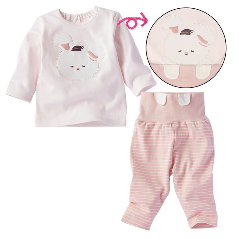 幼兒長袖家居服-套頭式 兔子-粉紅色