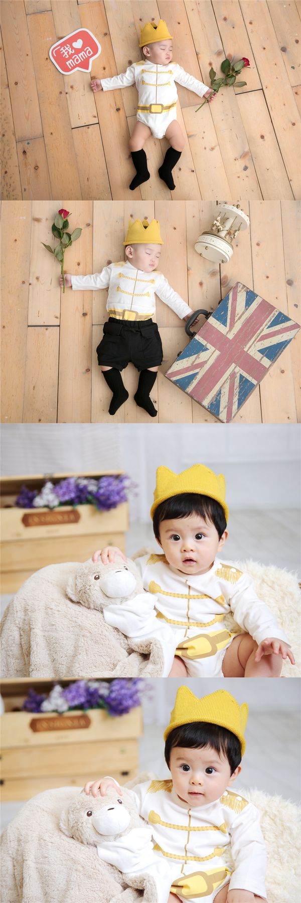 日安朵朵 - 男嬰連身衣 - MIT台灣製白馬王子(送皇冠頭飾)-長袖