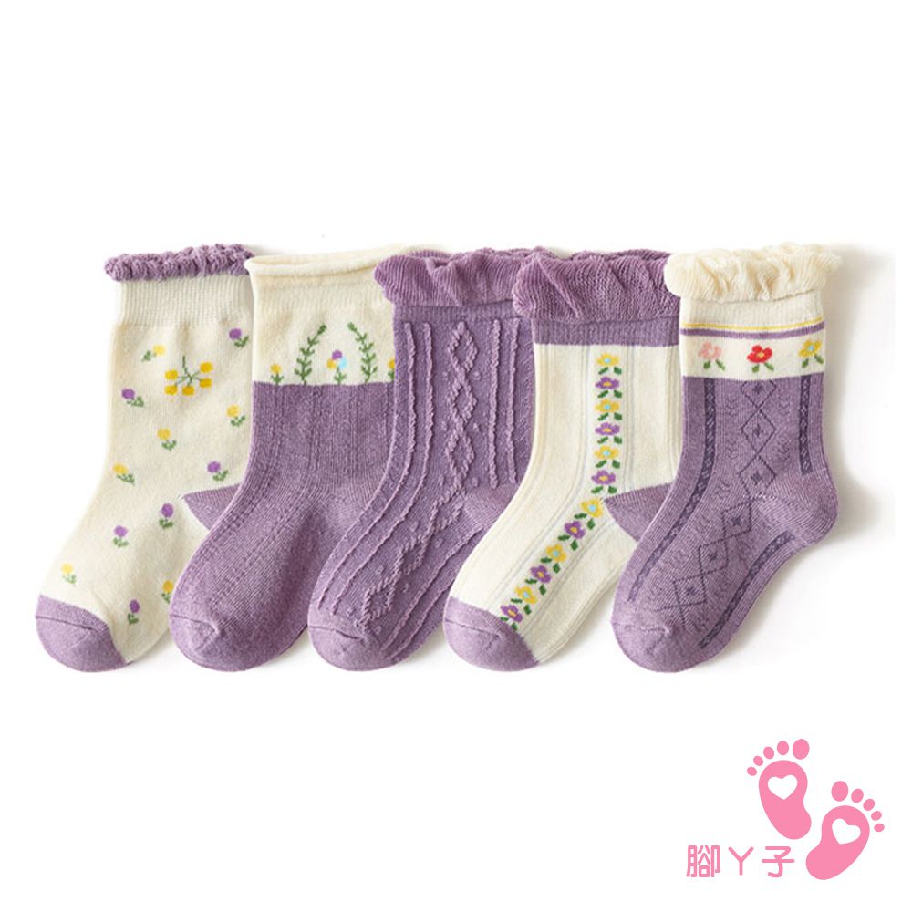 腳ㄚ子 - 兒童棉質中筒襪-紫羅蘭