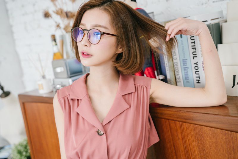 ALEGANT - 簡約造型輕量亮棕圓框UV400濾藍光眼鏡