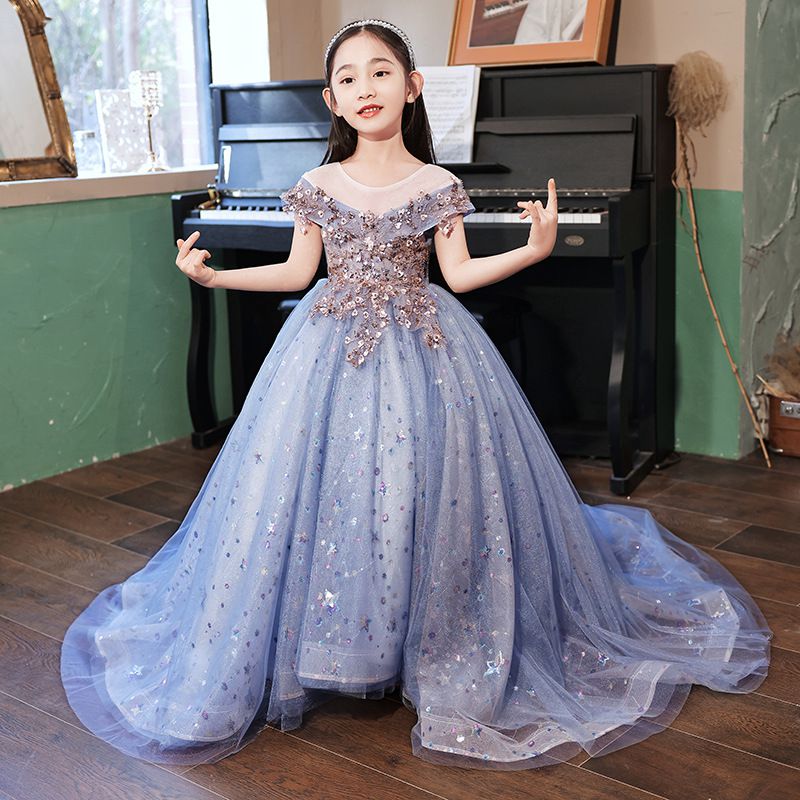 唯美星空卡肩式禮服-拖擺款-紫色