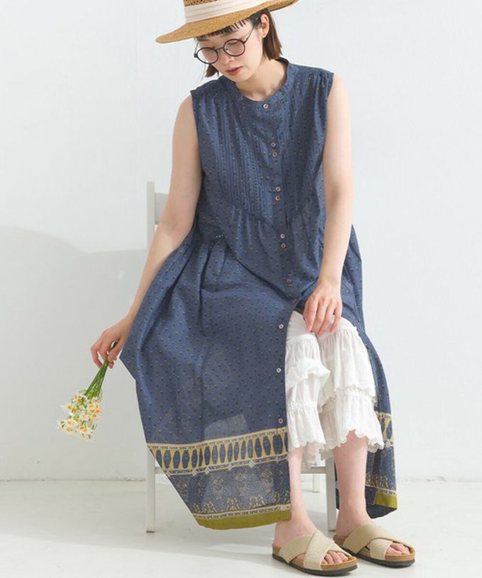 日本 Lupilien - 100%印度棉 清新印花柔軟洋裝-圖騰-薄荷